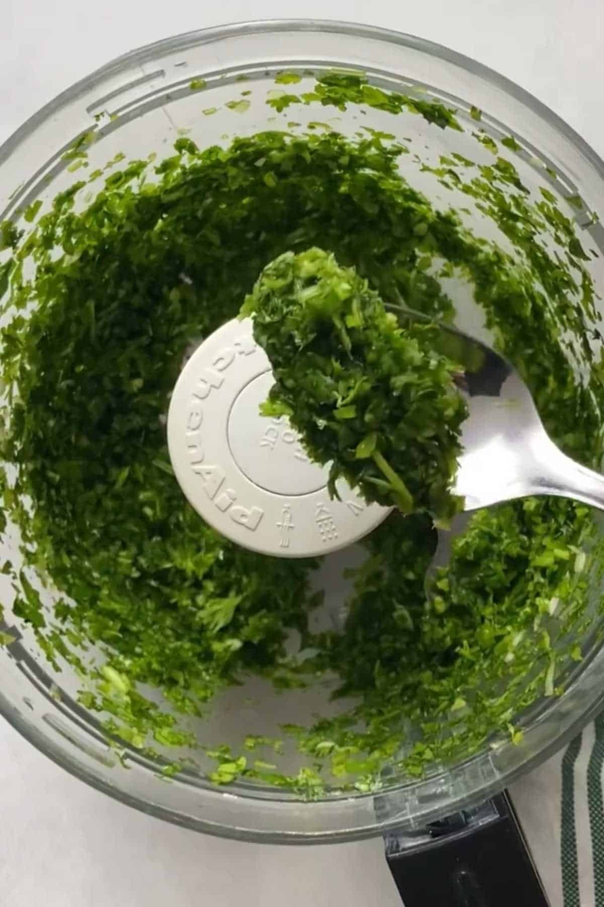 Coarse green herb mixture.