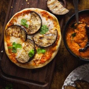 Eggplant & Tomato Chutney Pizza featured Image.