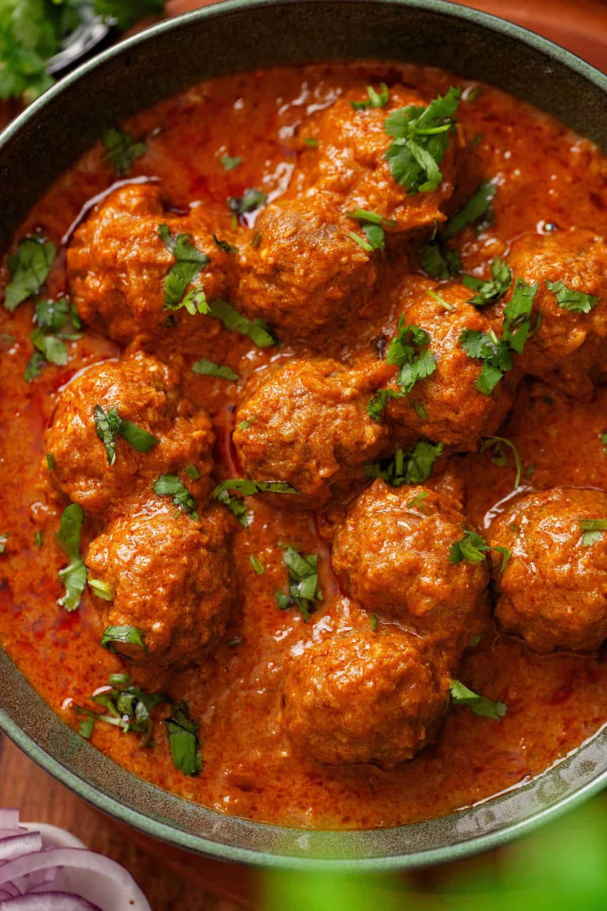 Close up of Keema Kofta Curry.