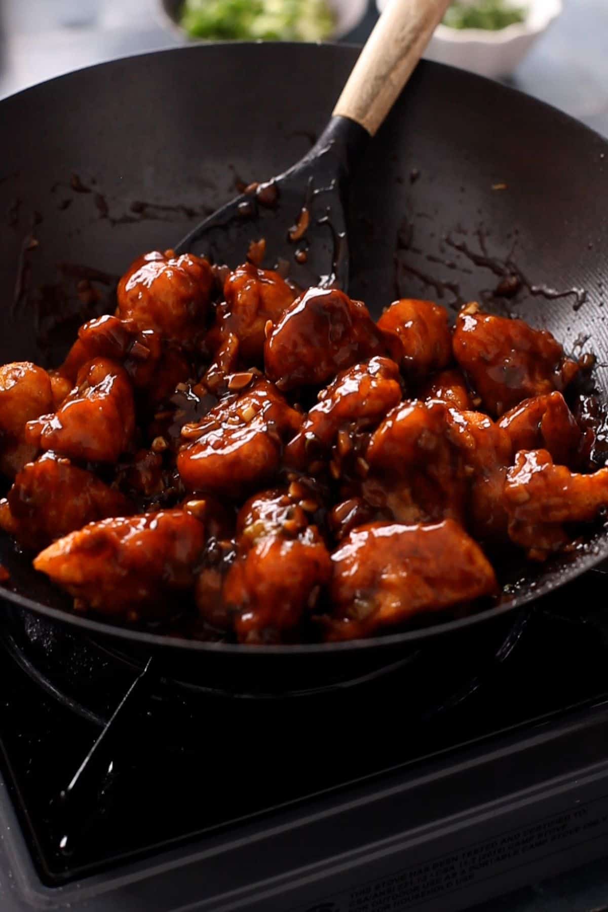 Tossed fried cauliflower florets with manchurian sauce.