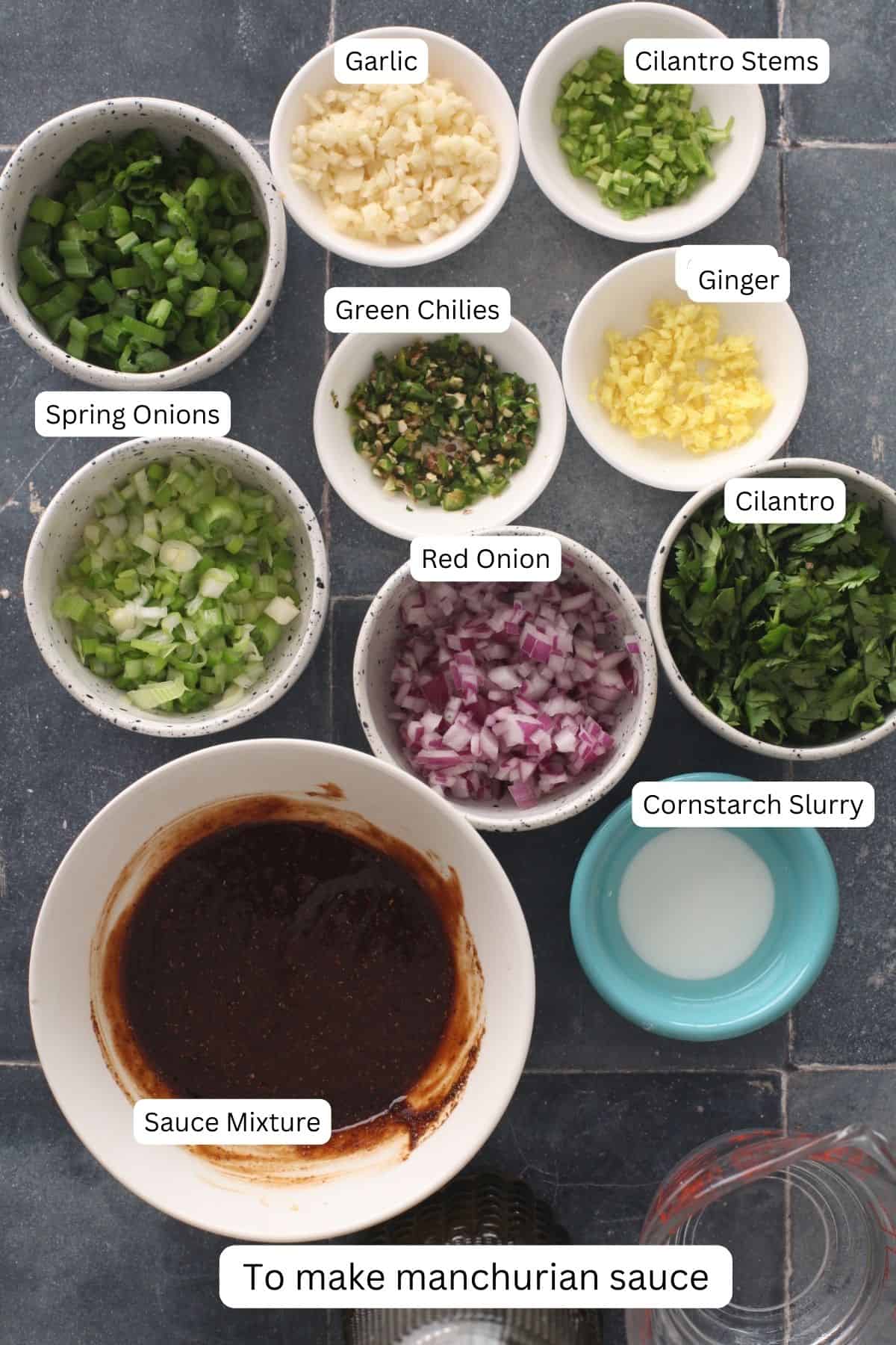Ingredients to make manchurian sauce.