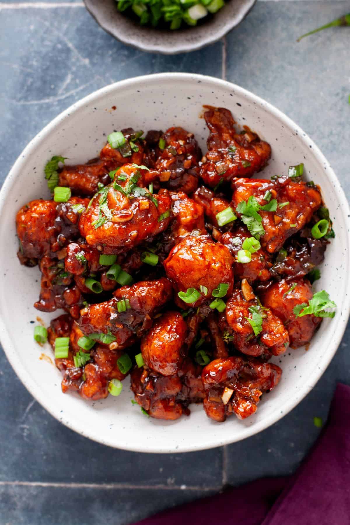 Gobi (Cauliflower) Manchurian Closeup of gobhi manchurian.