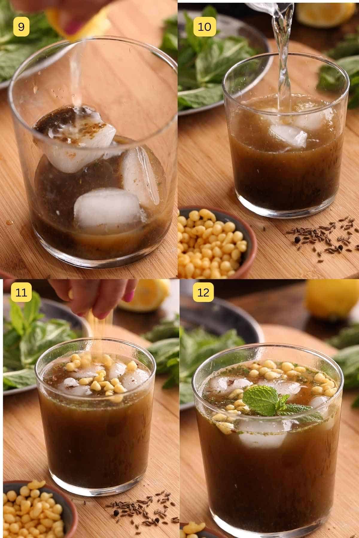 Making an individual serving of jal jeera in a glass.  