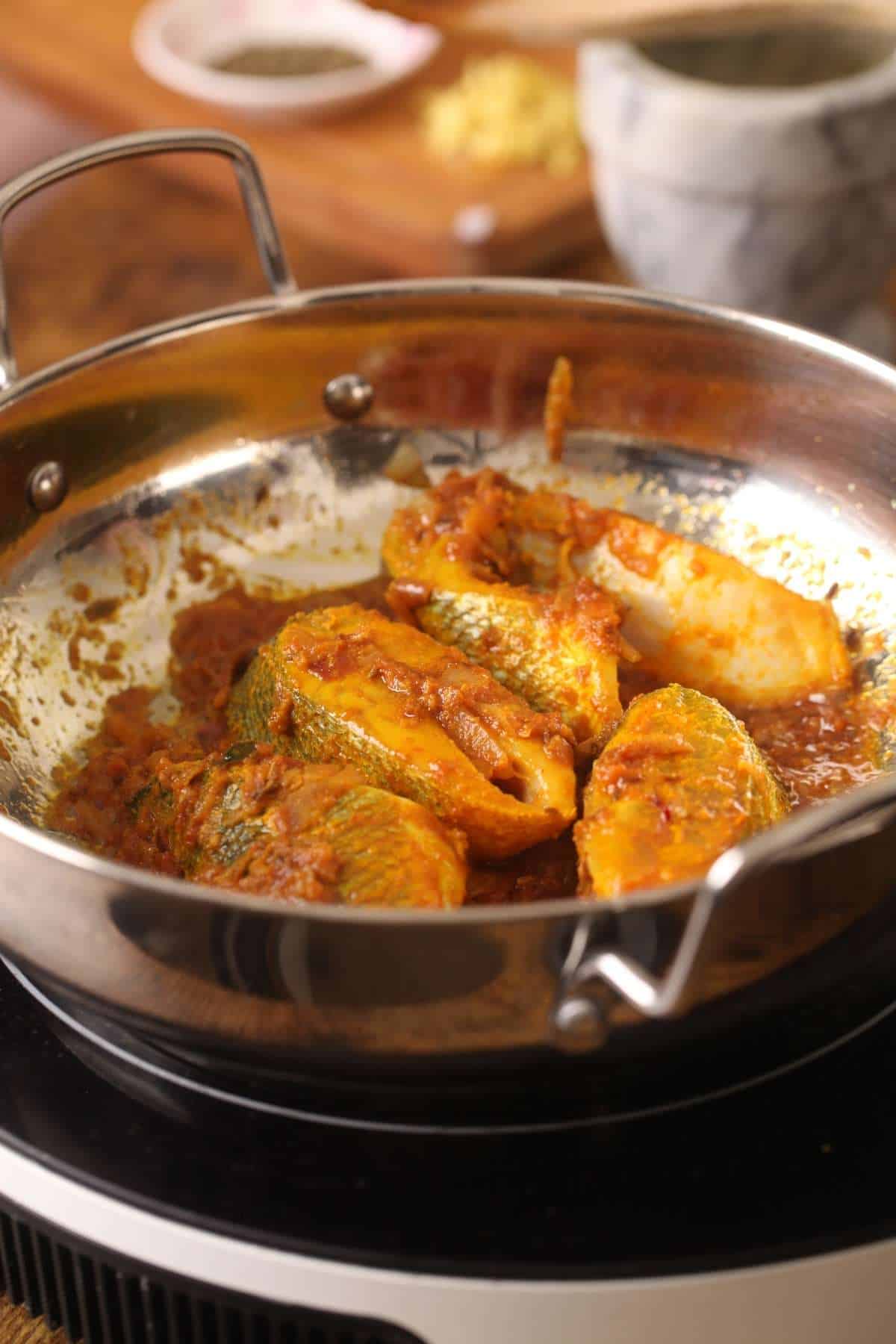 Fish coated in masala. 