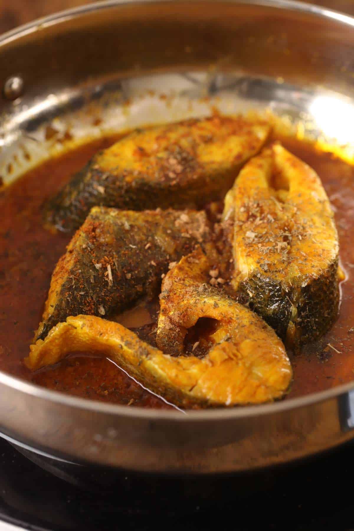 Fish Curry finished with herbs and spices