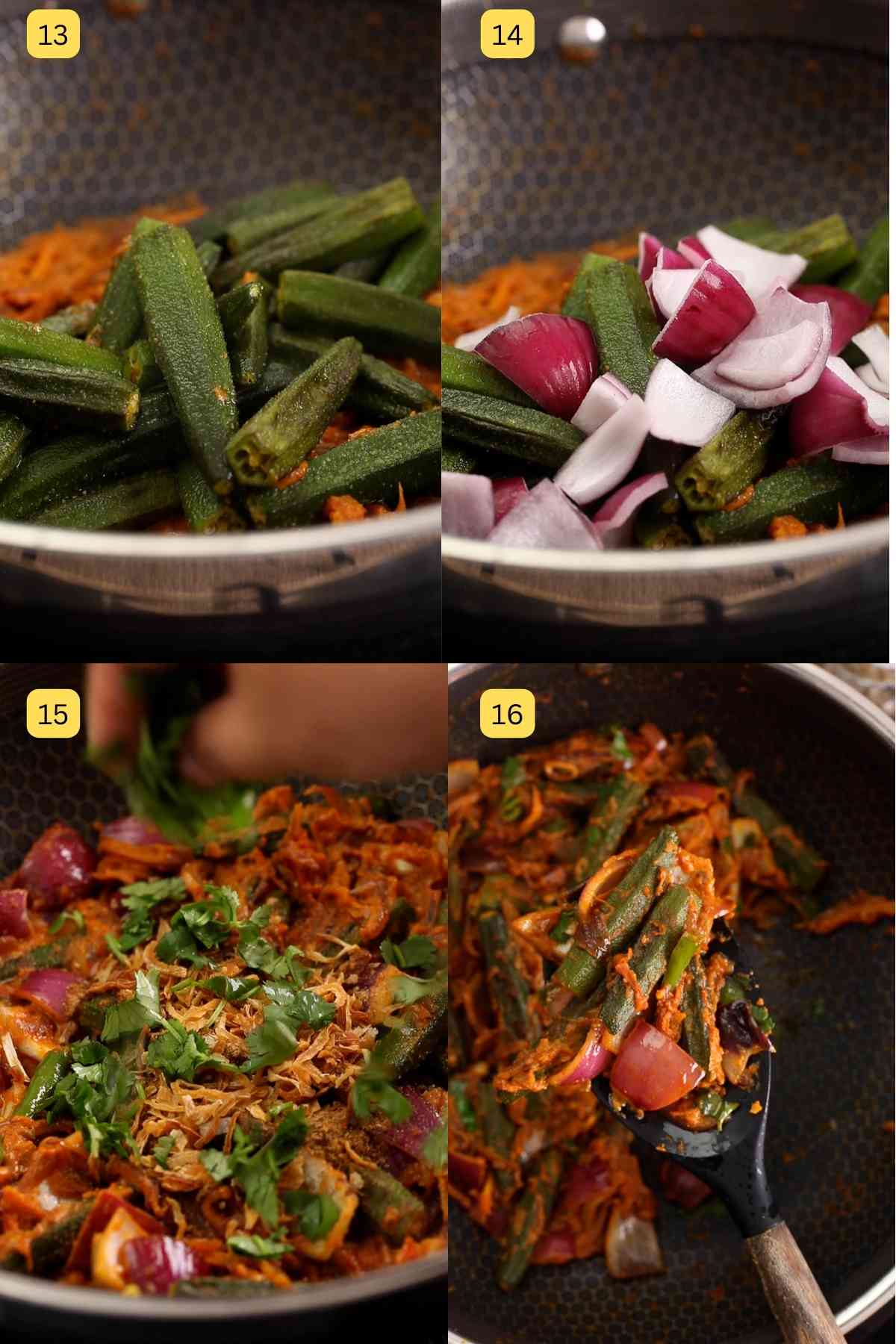Stepwise pictures showing how to cook bhindi do piaza.