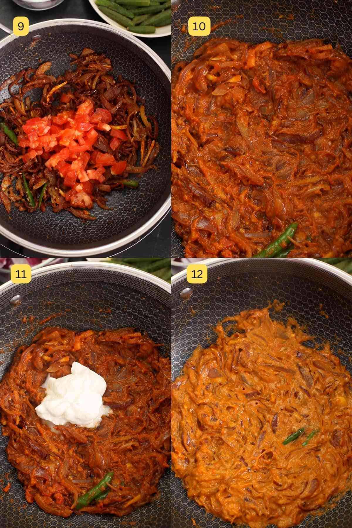 Step photos showing how to make do pyaza masala. 