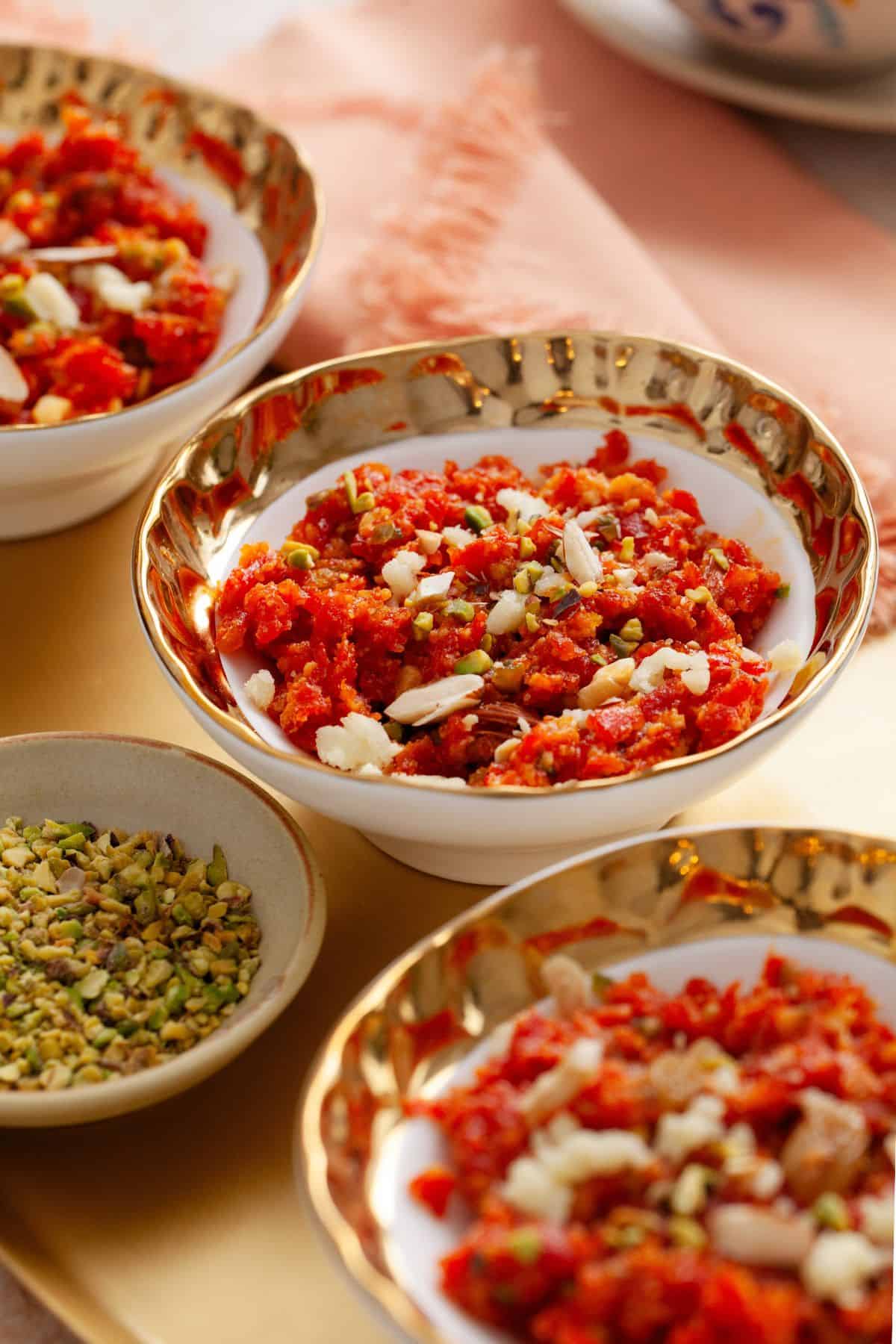 Side closeup of carrot halwa. 