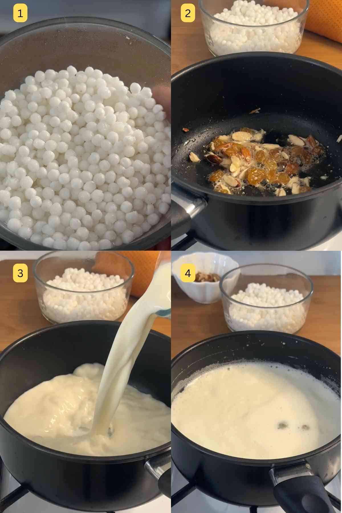 Toasting nuts in ghee and reducing milk for kheer.