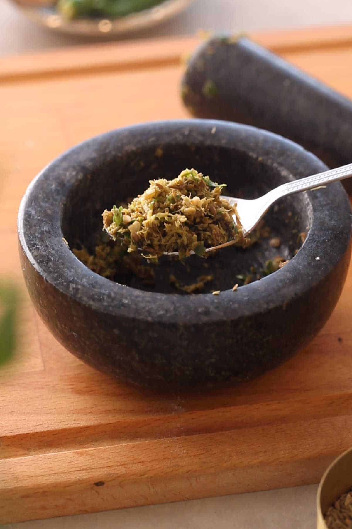 Spices, ginger & green chillies paste.