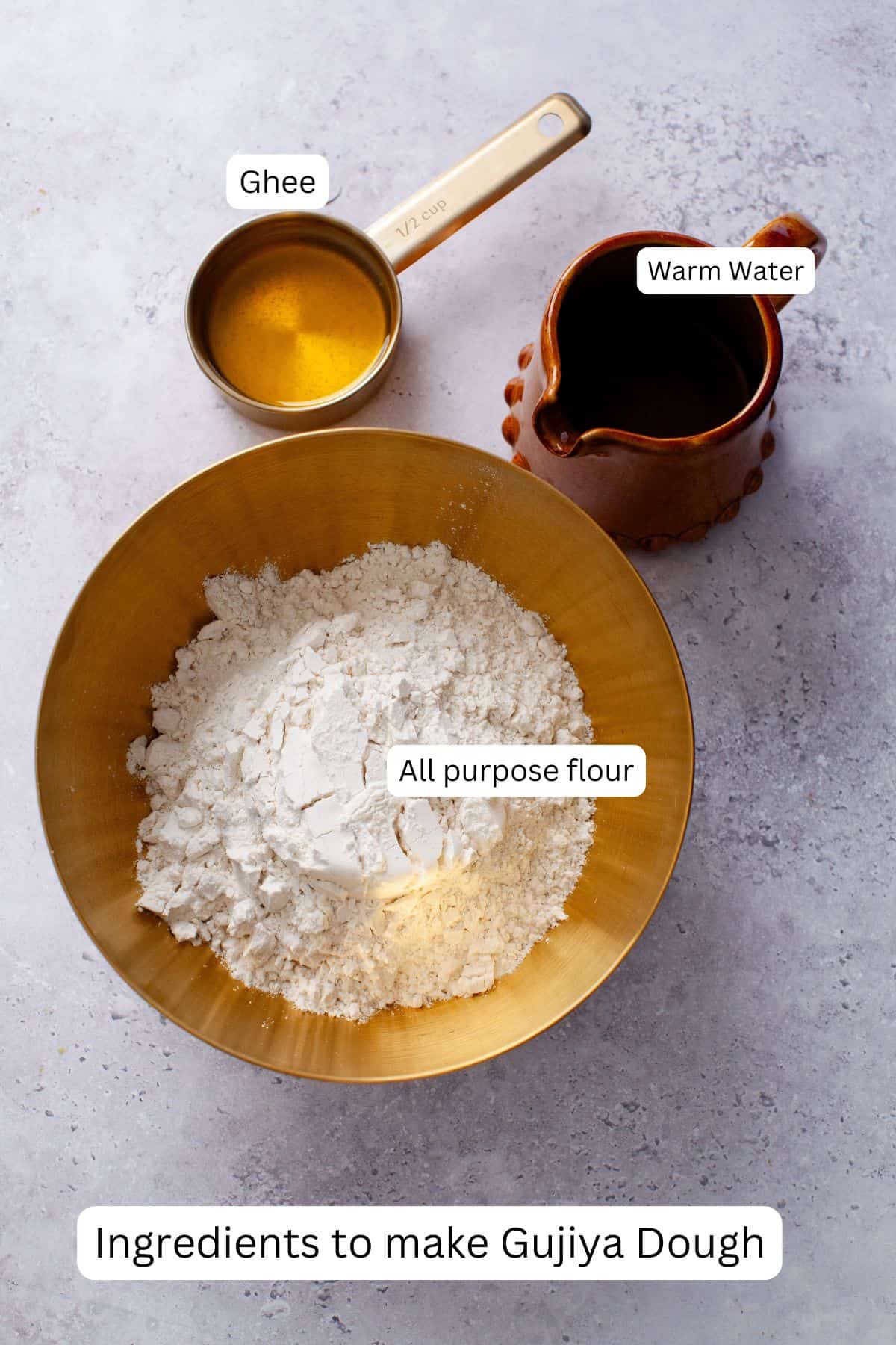 Ingredients for making gujiya dough.