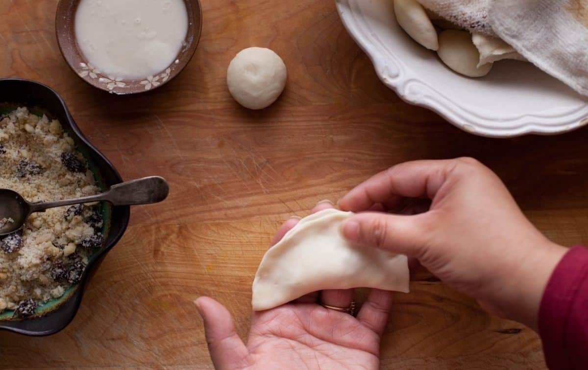 Edges of dough are sealed