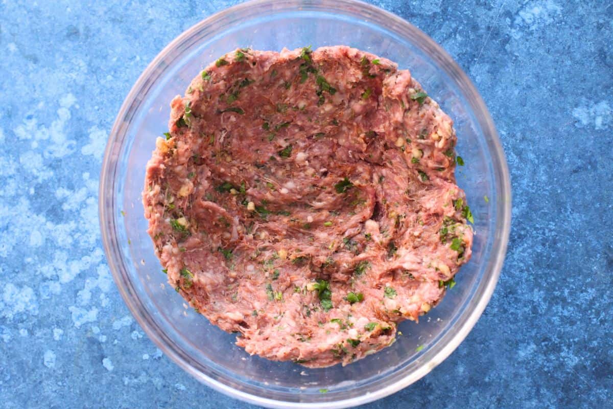 Spicy ground lamb mixture for making burgers.
