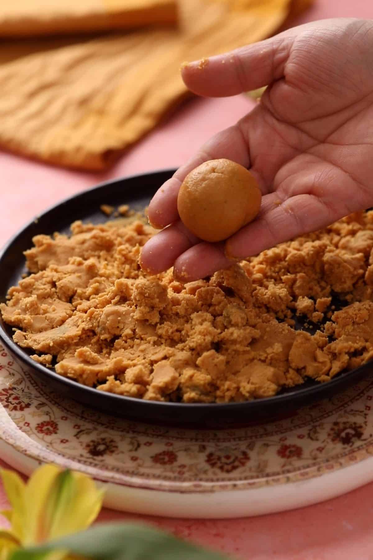 Besan ladoo is shaped and ready. 
