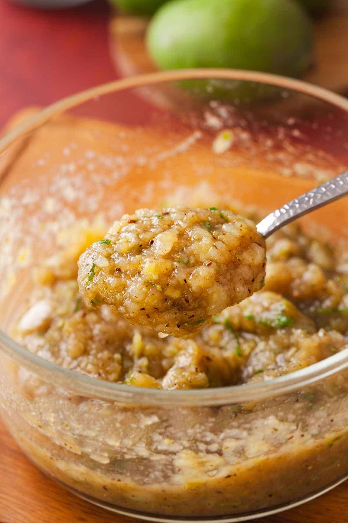 A spoonful of aam panna concentrate.