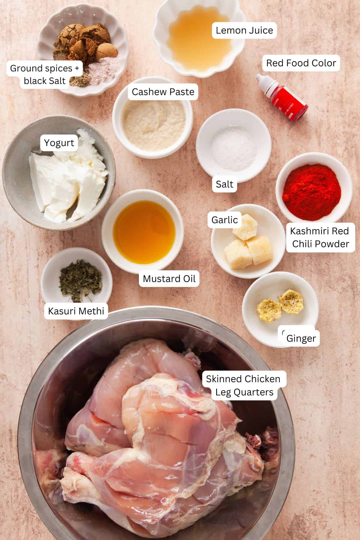 Ingredients Needed for making tandoori chicken.