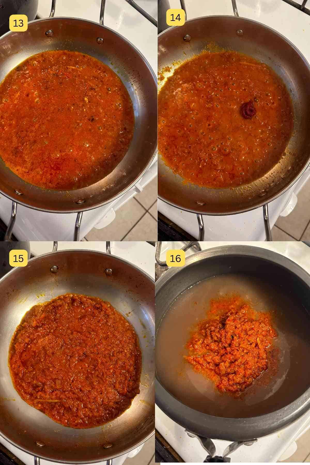 Adding tomatoes and adding masala to boiled rajma.