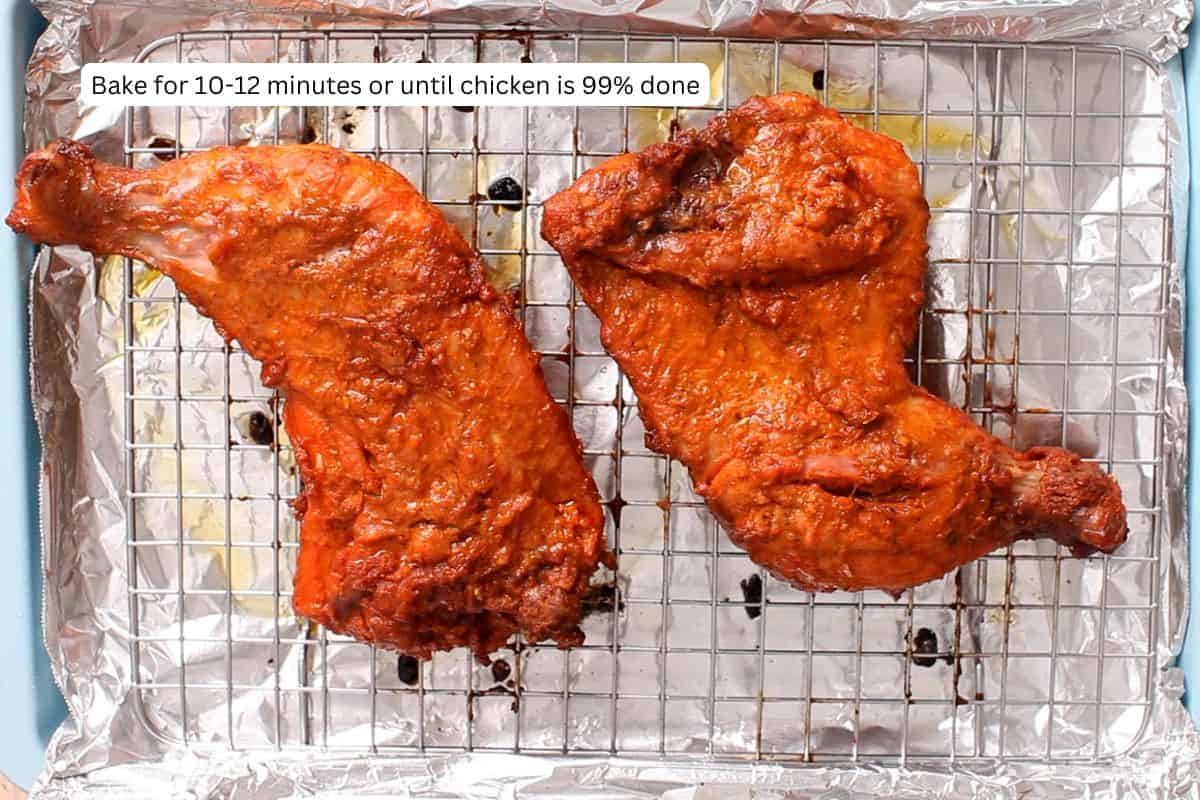 Chicken is baked until fully cooked.