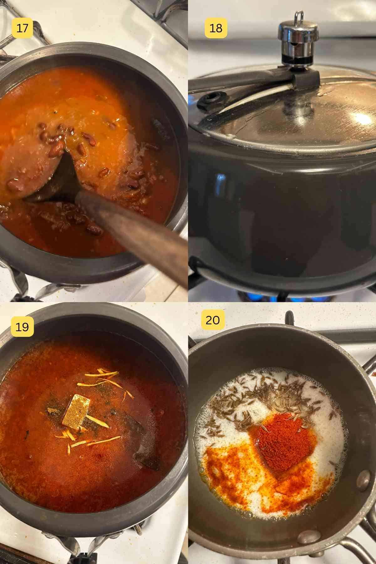 Making tempering for rajma recipe.