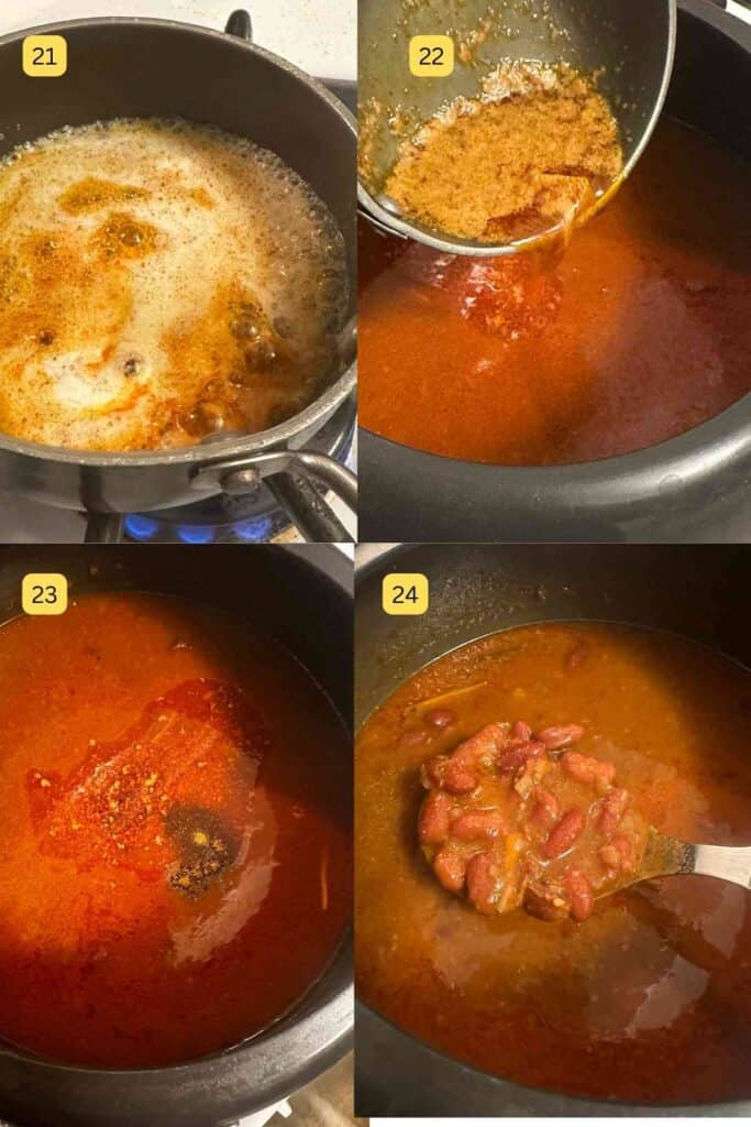 Adding tadka on top of rajma masala.