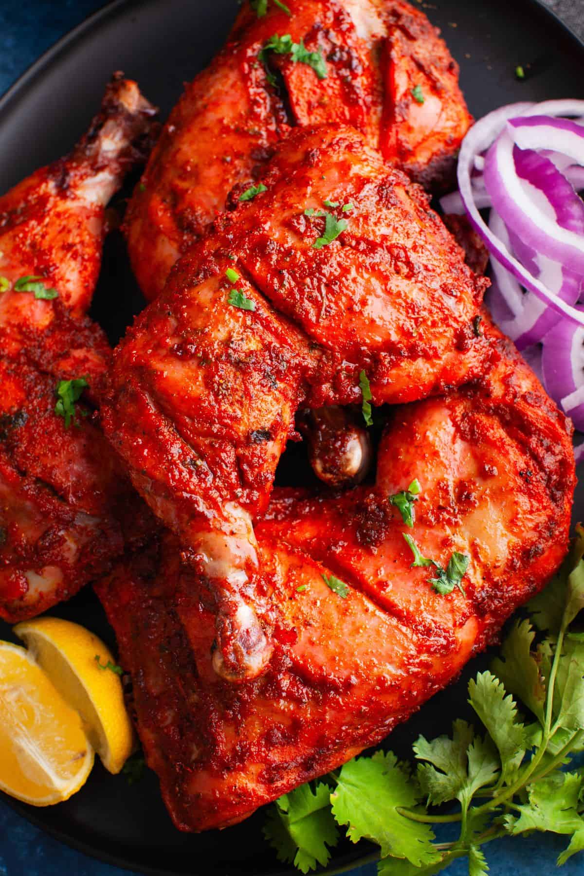 Closeup of tandoori chicken. 