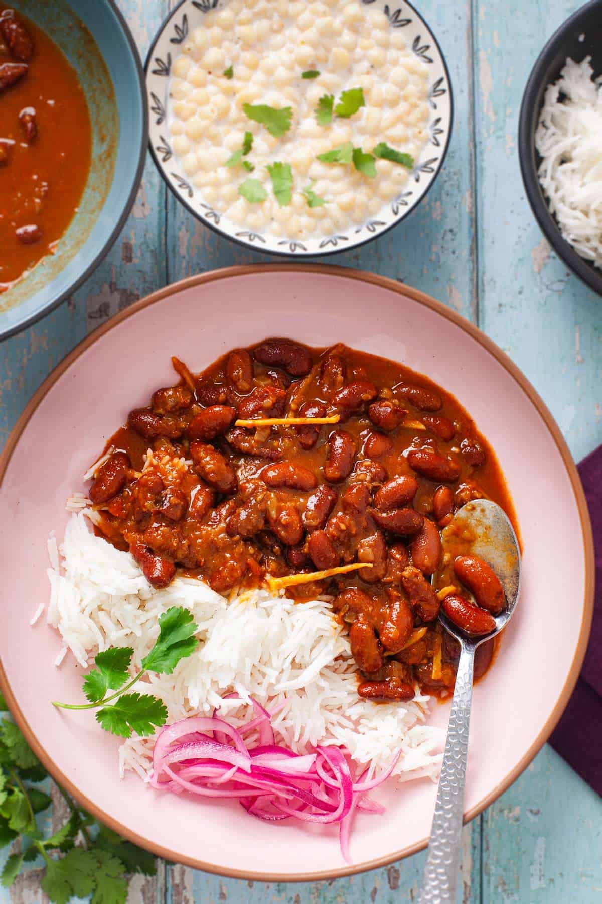 Punjabi rajma masala- chawal with yogurt.