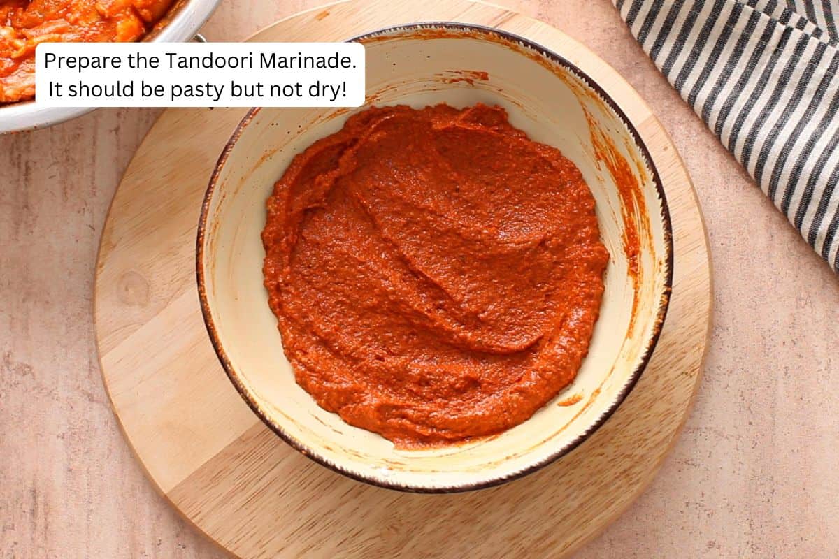 Tandoori marinade in an ivory bowl. 