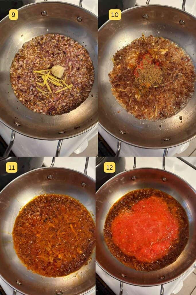 Making onion tomato base for rajma recipe.