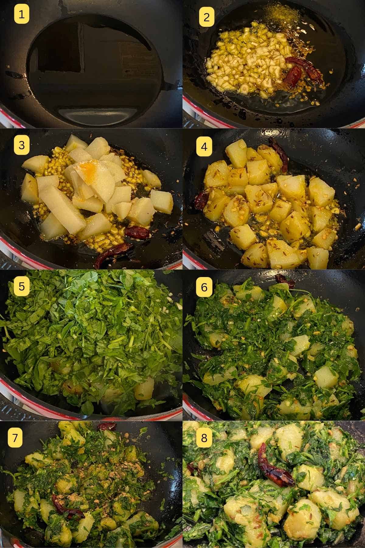 Step by Step of making aloo methi ki sabji.