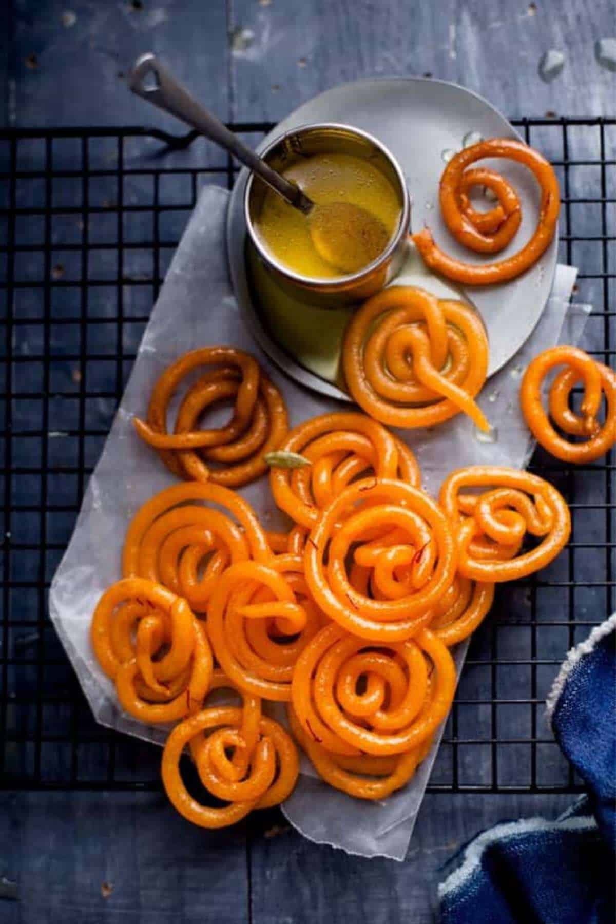 Jalebi with sugar syrup.