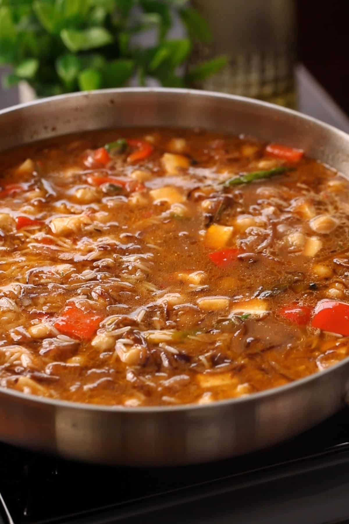 Bring the liquid to a slow simmer. 