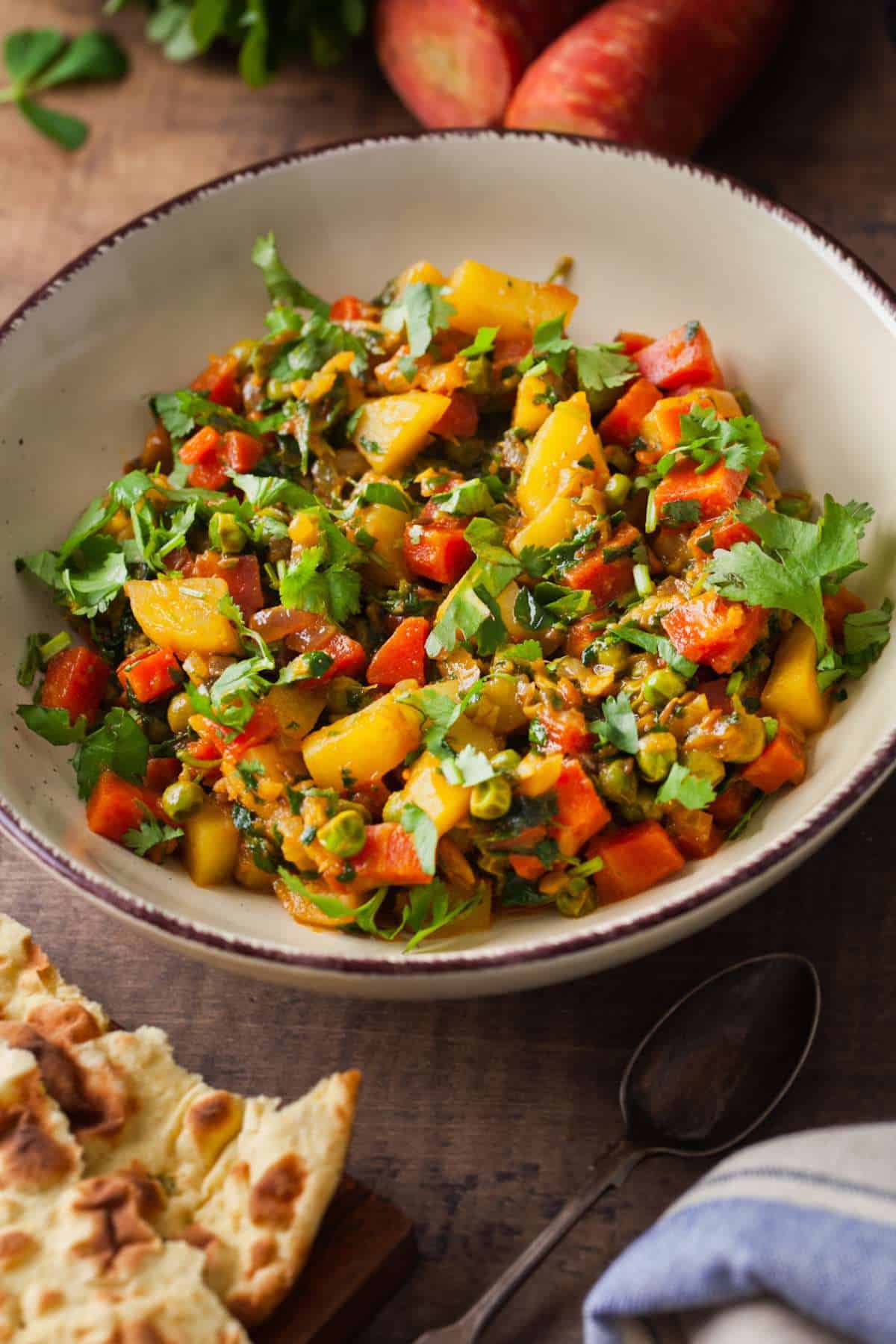 Carrot Peas Sabzi with rotis. 