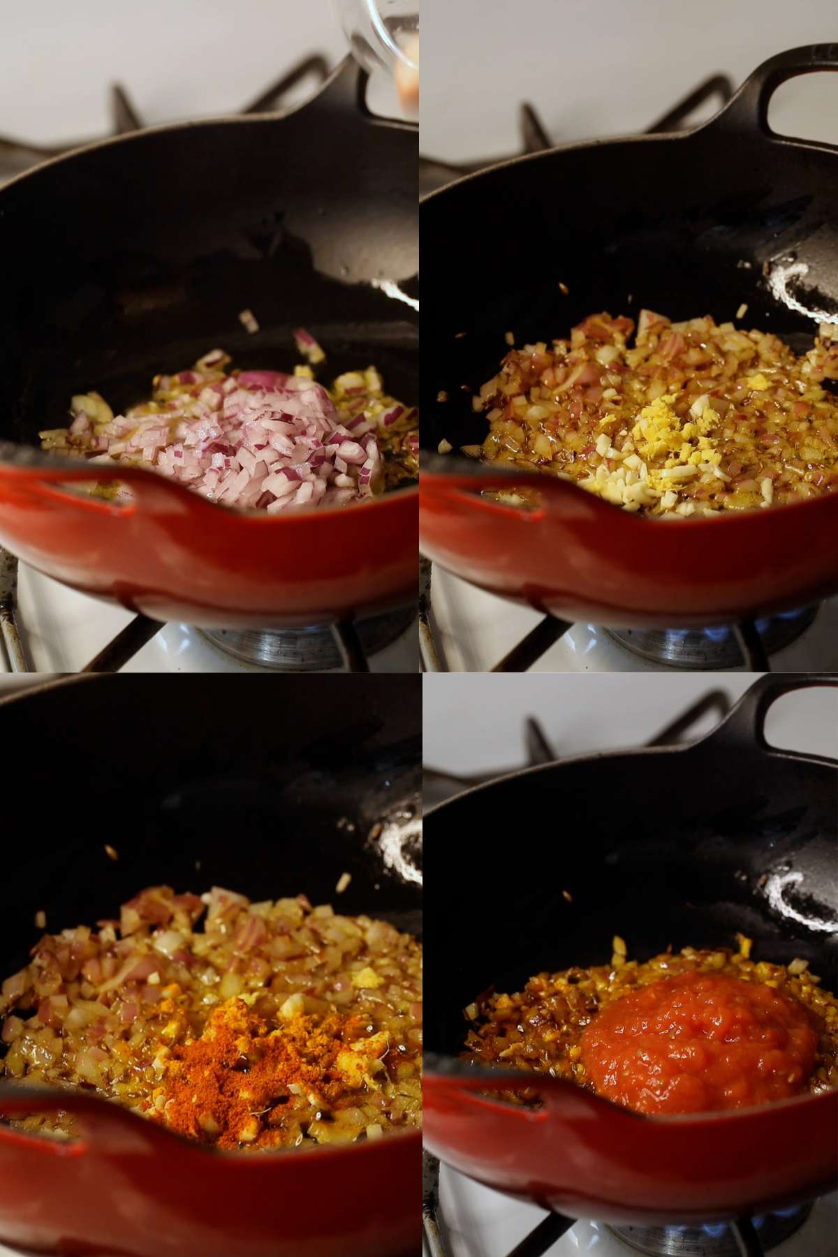 Step Photos of making gajar matar aloo ki sabji.