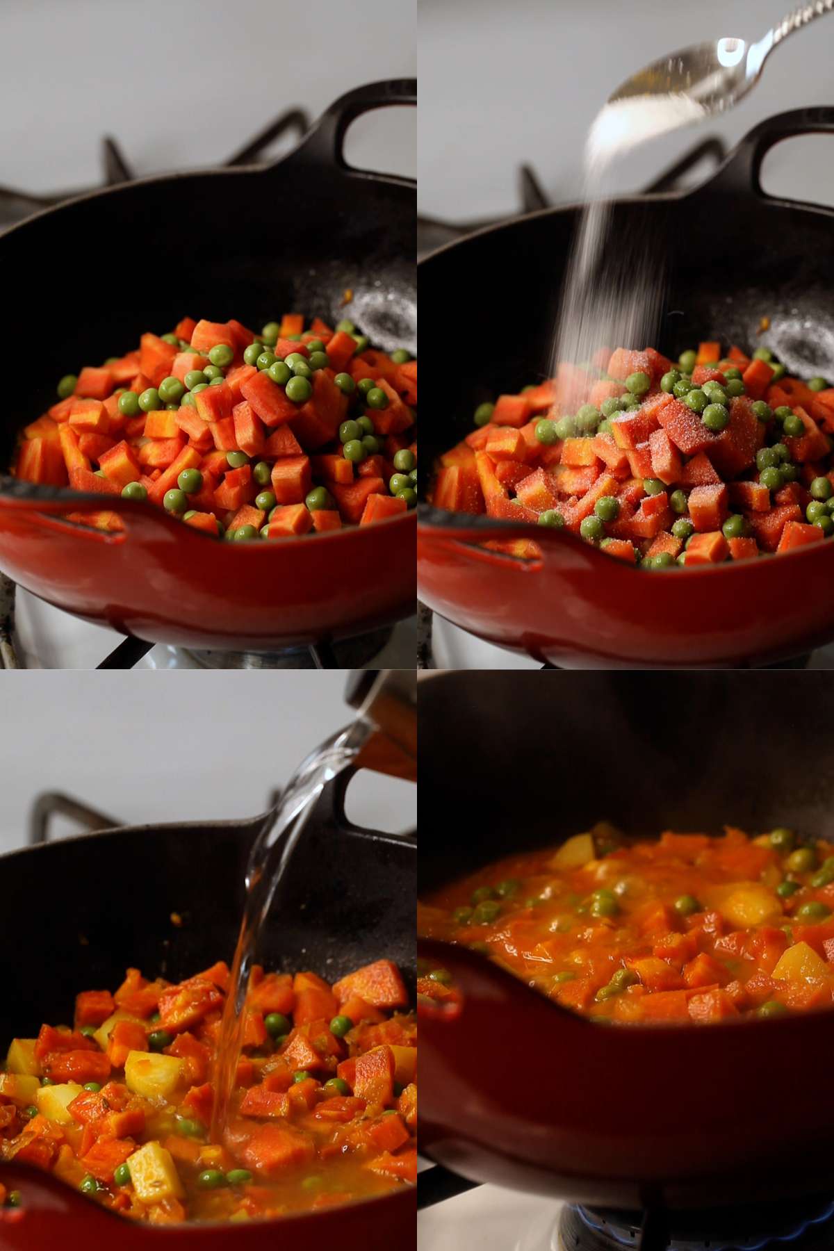 Steps of making gajar matar aloo ki sabji.