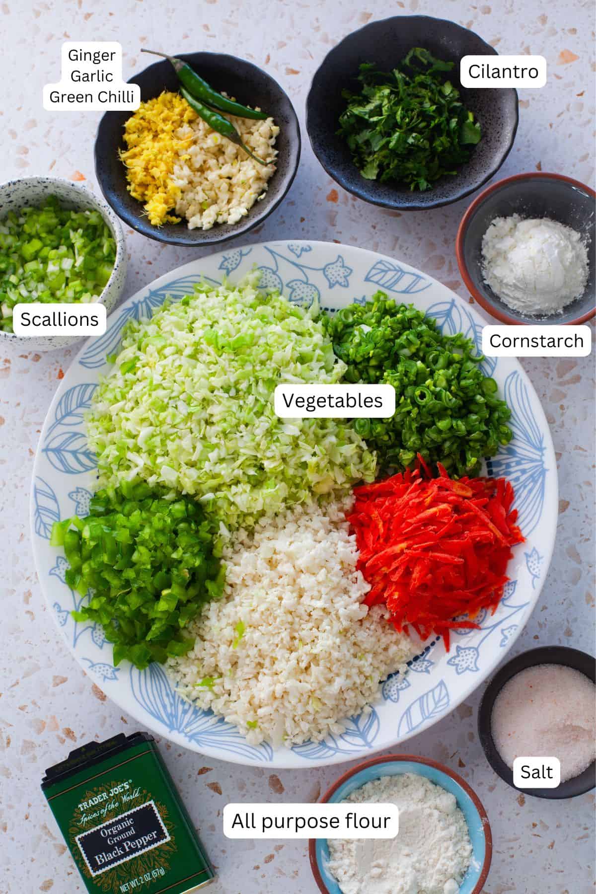 Ingredients Needed to Make Vegetable Dumplings.