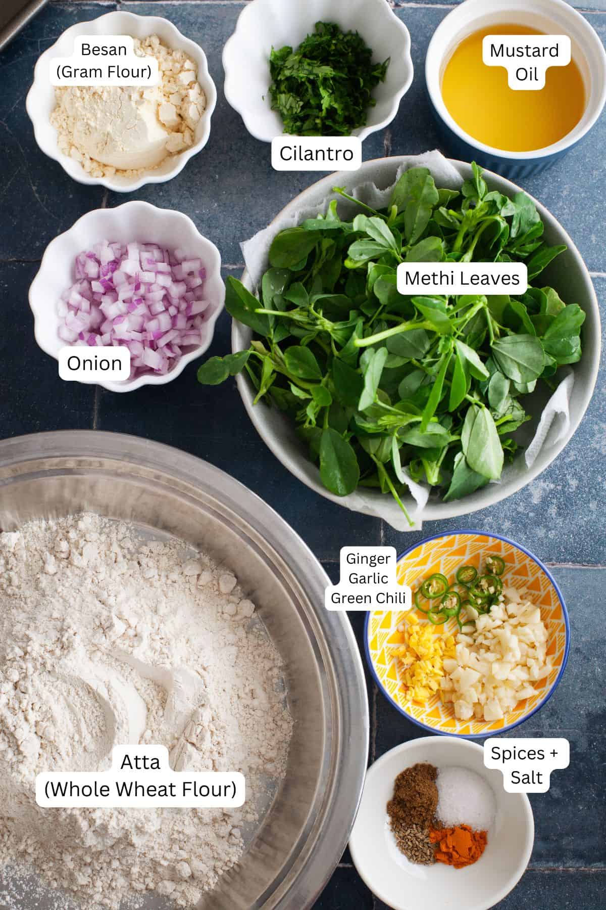 Ingredient sneeded to make methi paratha.