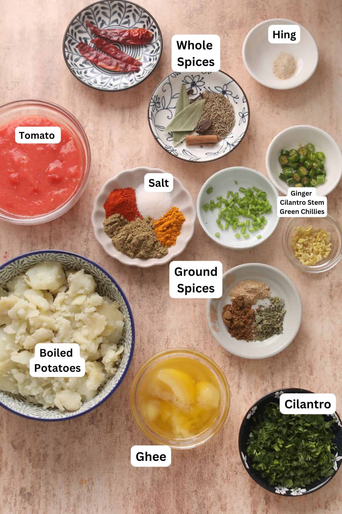 Ingredients Needed to make aloo sabzi.