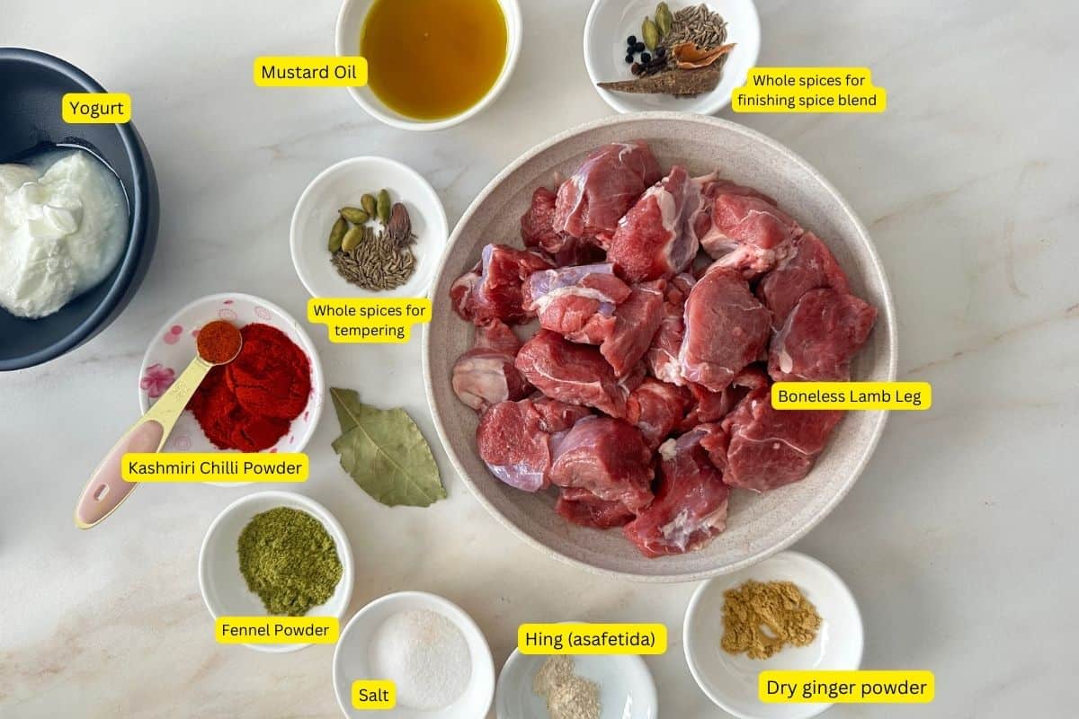 Ingredients for making rogan josh.