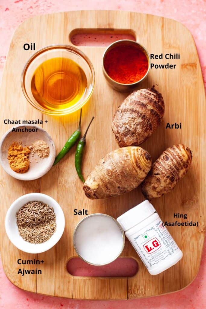 Ingredients for Taro root fry.