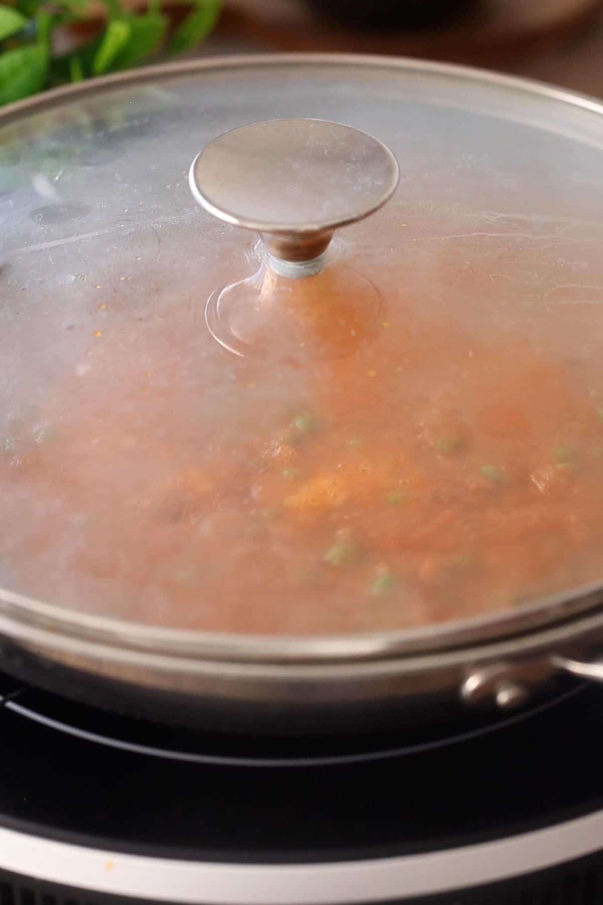 Peas are covered and cooked until soft.