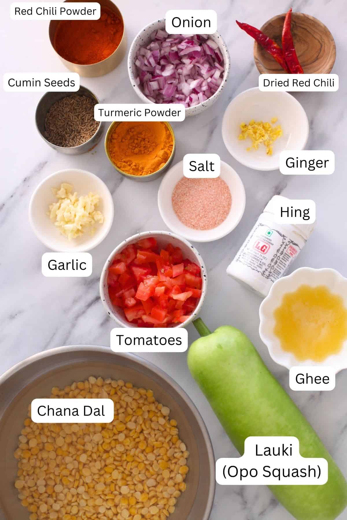 Ingredients for Chana Dal with Lauki.
