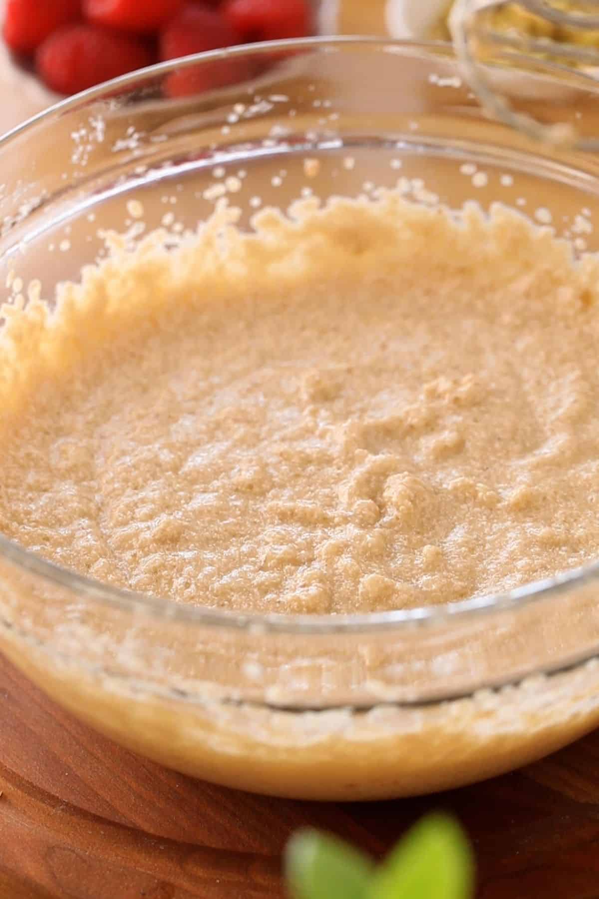 Creamed sugar, butter eggs and yogurt for making rose cake.