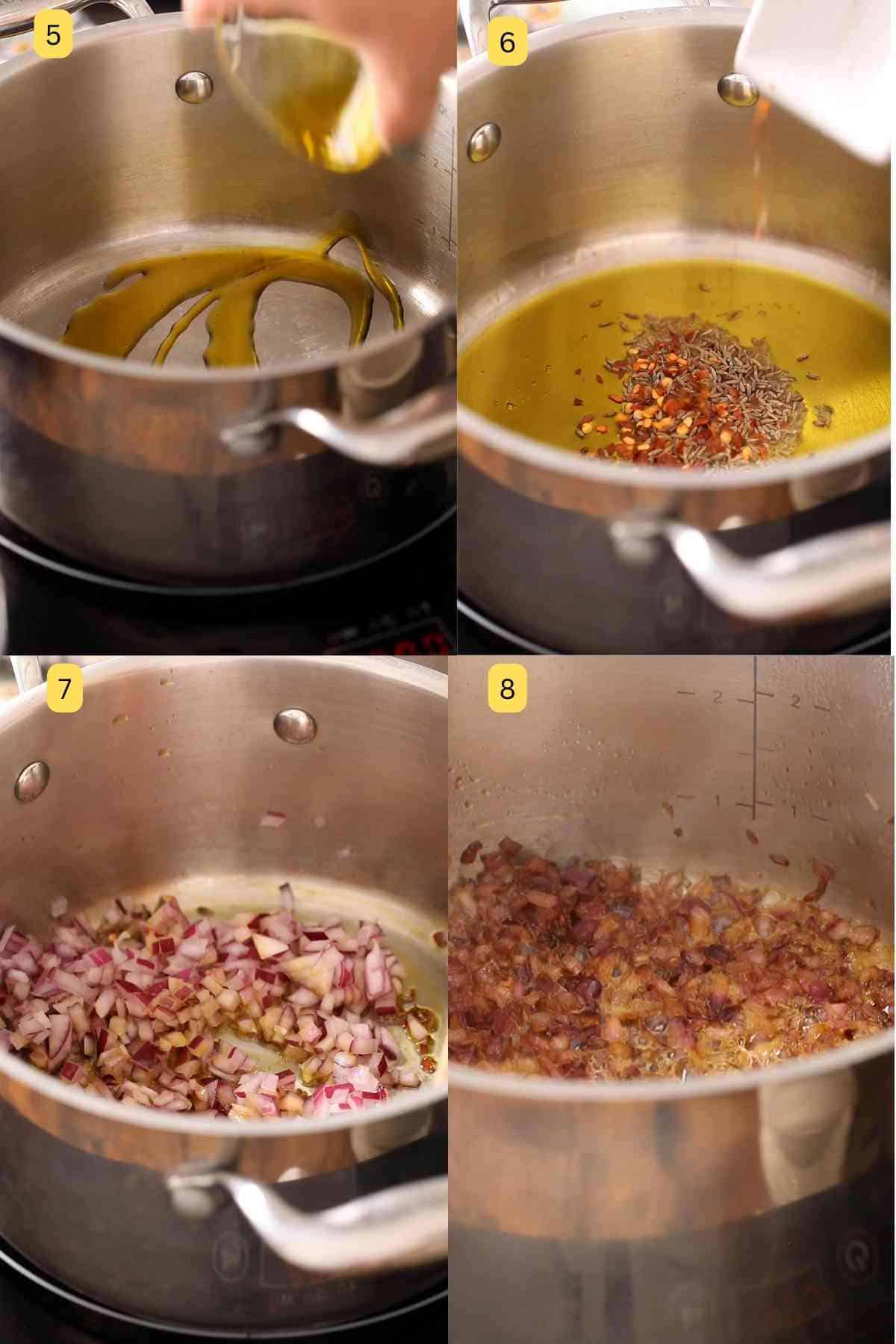 Step photos of showing how to make onion tomato masala.