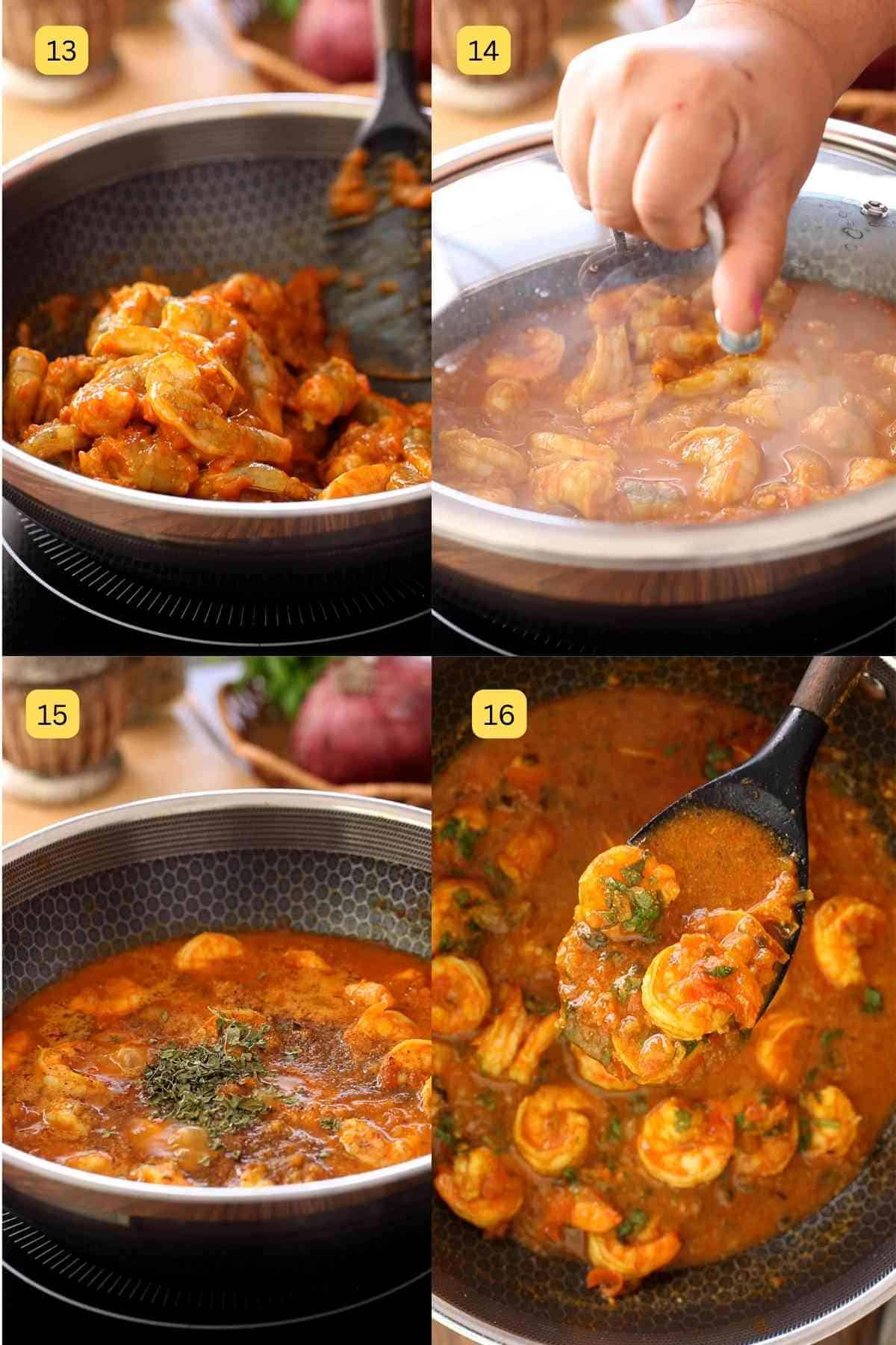 Finishing the shrimp curry with spices.