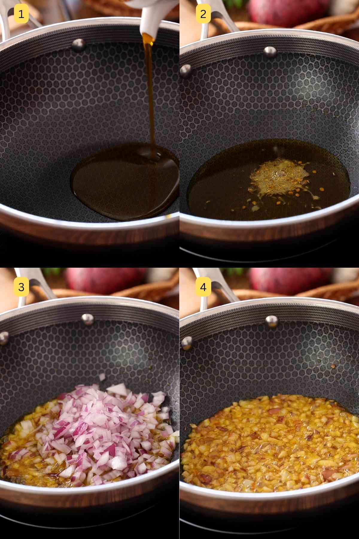 Making shrimp curry in a cooking pot. 