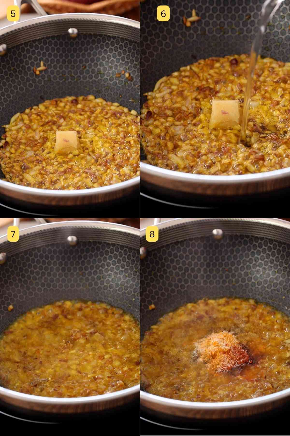 Browning onion and garlic for making masala.