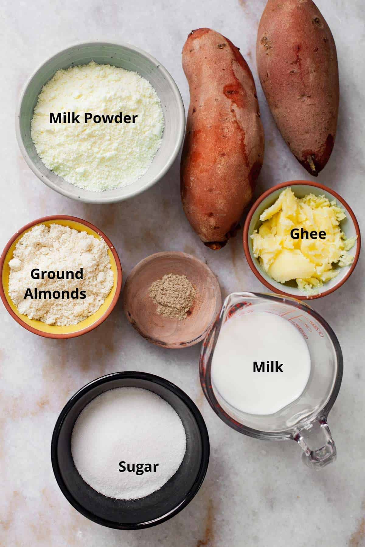 Ingredients for Making Milk & Sweet Potato Peda
