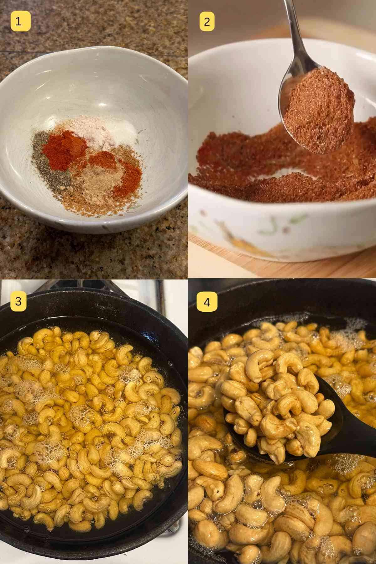 Making dry masala and frying cashews.