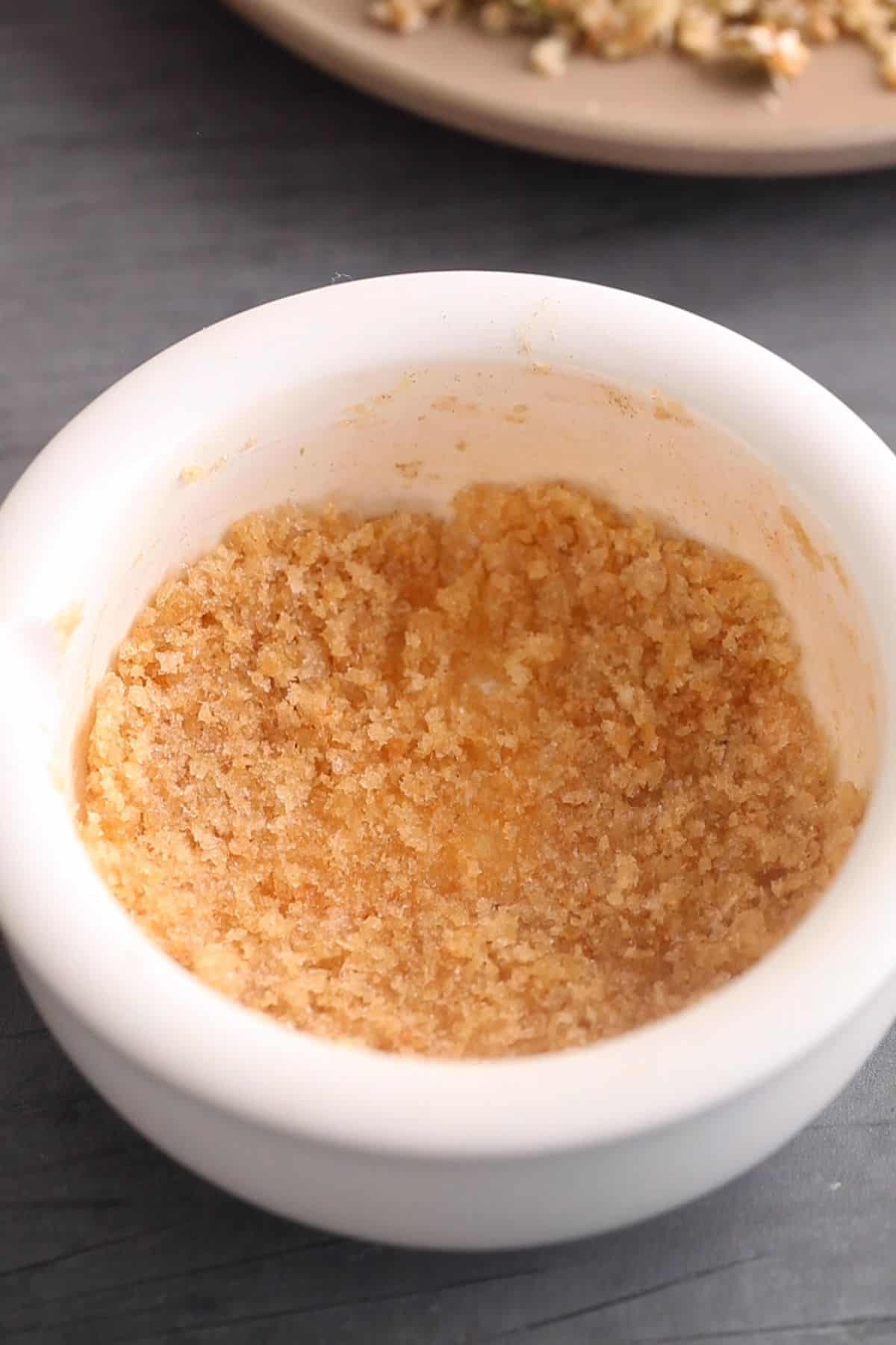 Edible gum is crushed to a fine powder.