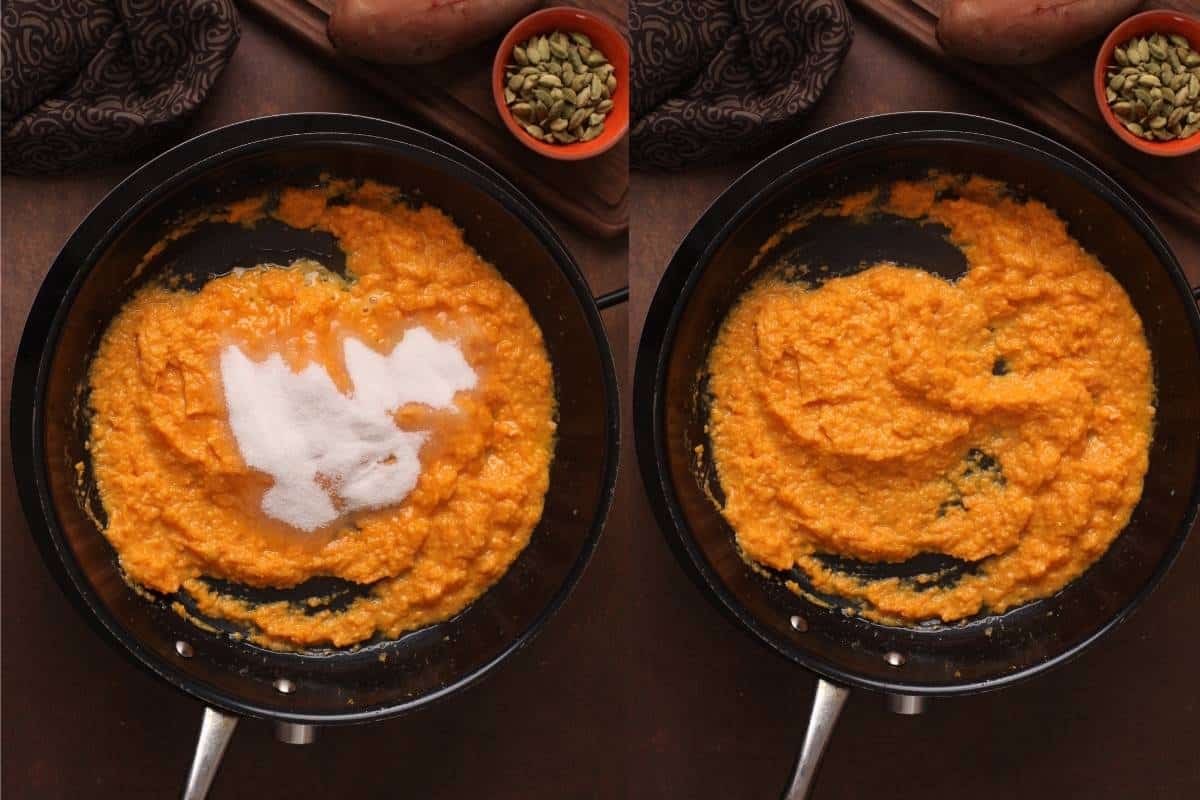 Sugar is added to sweet potatoes